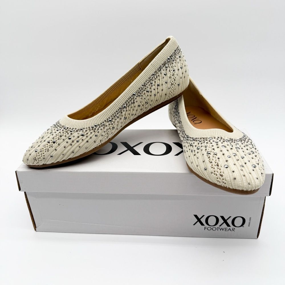 XOXO Laine Studded Ballet Flats Stretch Knit Slip On Sparkle Off White 6 NEW - Picture 2 of 15